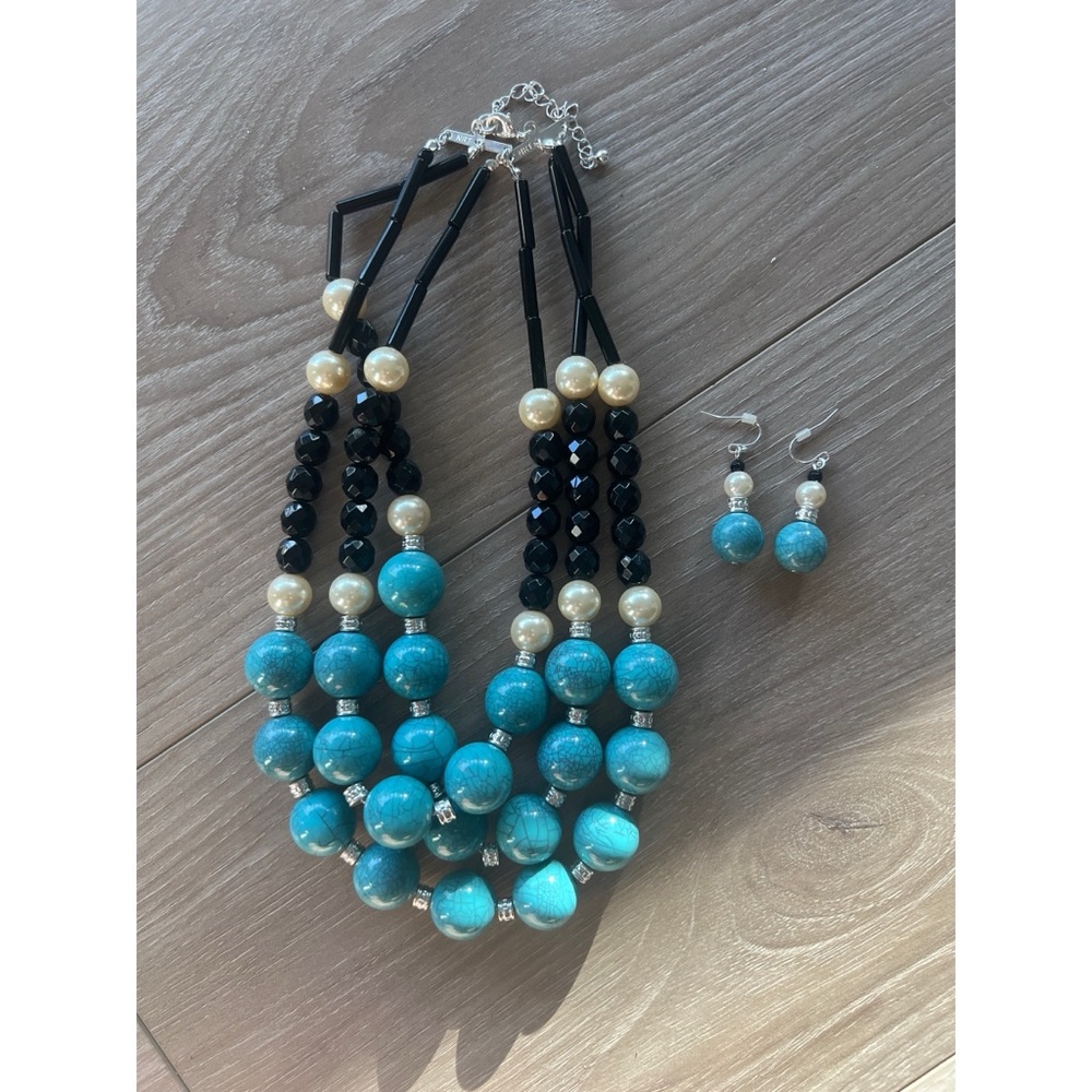 Avon Multi-Strand Beaded Necklace and Earring Set